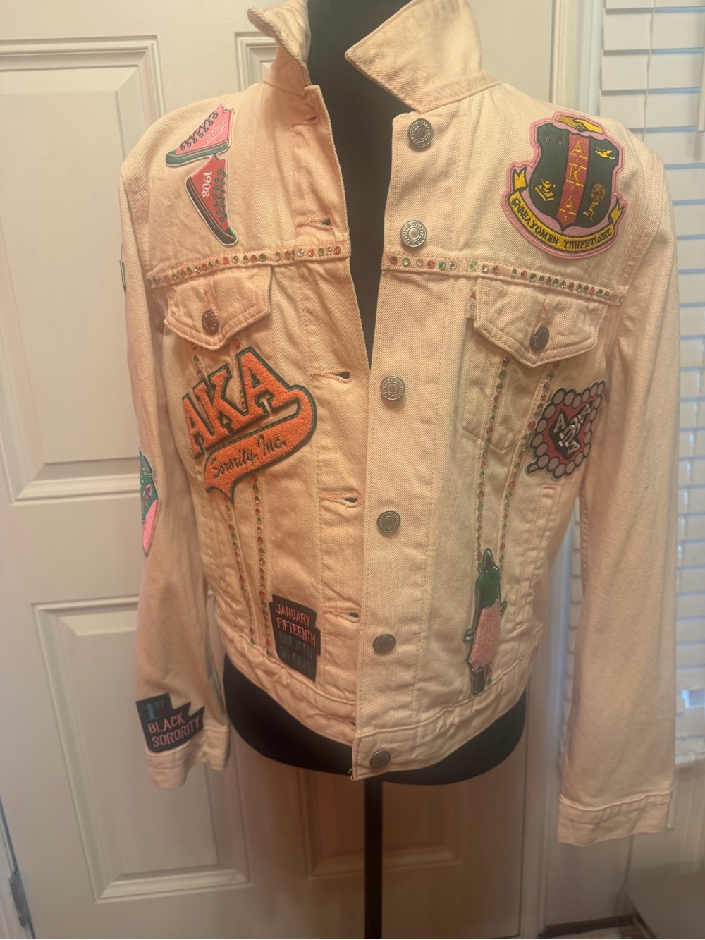 Alpha Kappa Alpha Sorority Light Pink Levi’s Denim Jacket